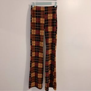 Urban Outfitters Pull On Plaid Flare Trouser Pants Brown Yellow